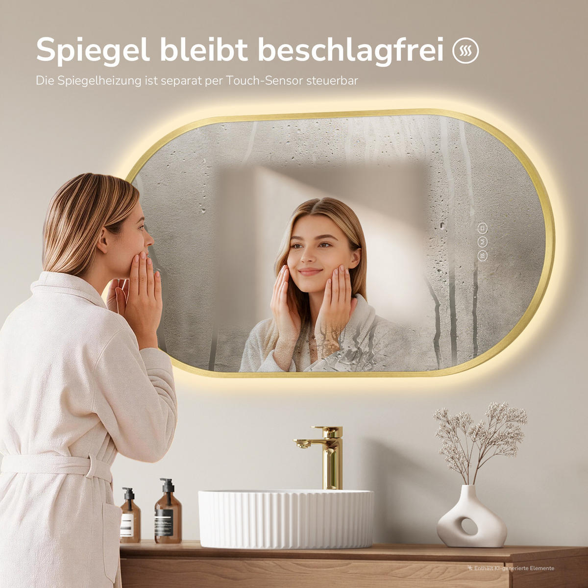 OGLINDA de baie cu LED-uri Auriu 50/90/3 cm - auriu, sticlă (50/90/3cm) - EMKE