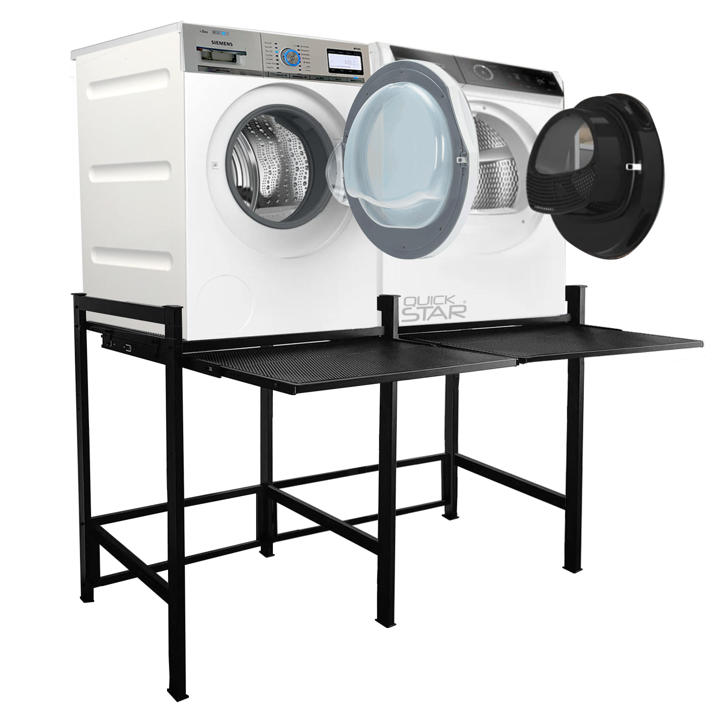 WASCHMASCHINENREGAL 73x64x110 cm - Schwarz, Metall (73/110/64cm) - QUICK STAR