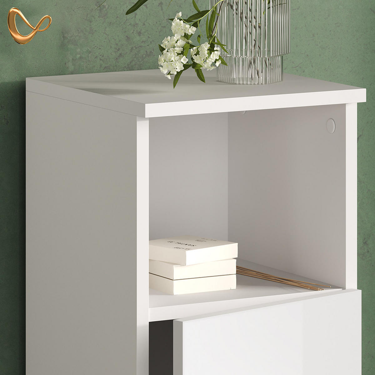 MIDISCHRANK Fucino Weiß Hochglanz 30 x 95 cm - Weiß Hochglanz/Weiß, Holzwerkstoff (30/95/30cm) - Livinity®