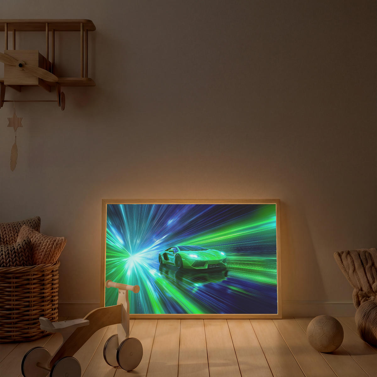 DOBÍJECÍ NOČNÍ LAMPIČKA Rychlost - Lehké - Sportovní vůz - Zelená 100x70 cm - zelená barva, kompozitní dřevo (8/100/70cm) - OnlyWow