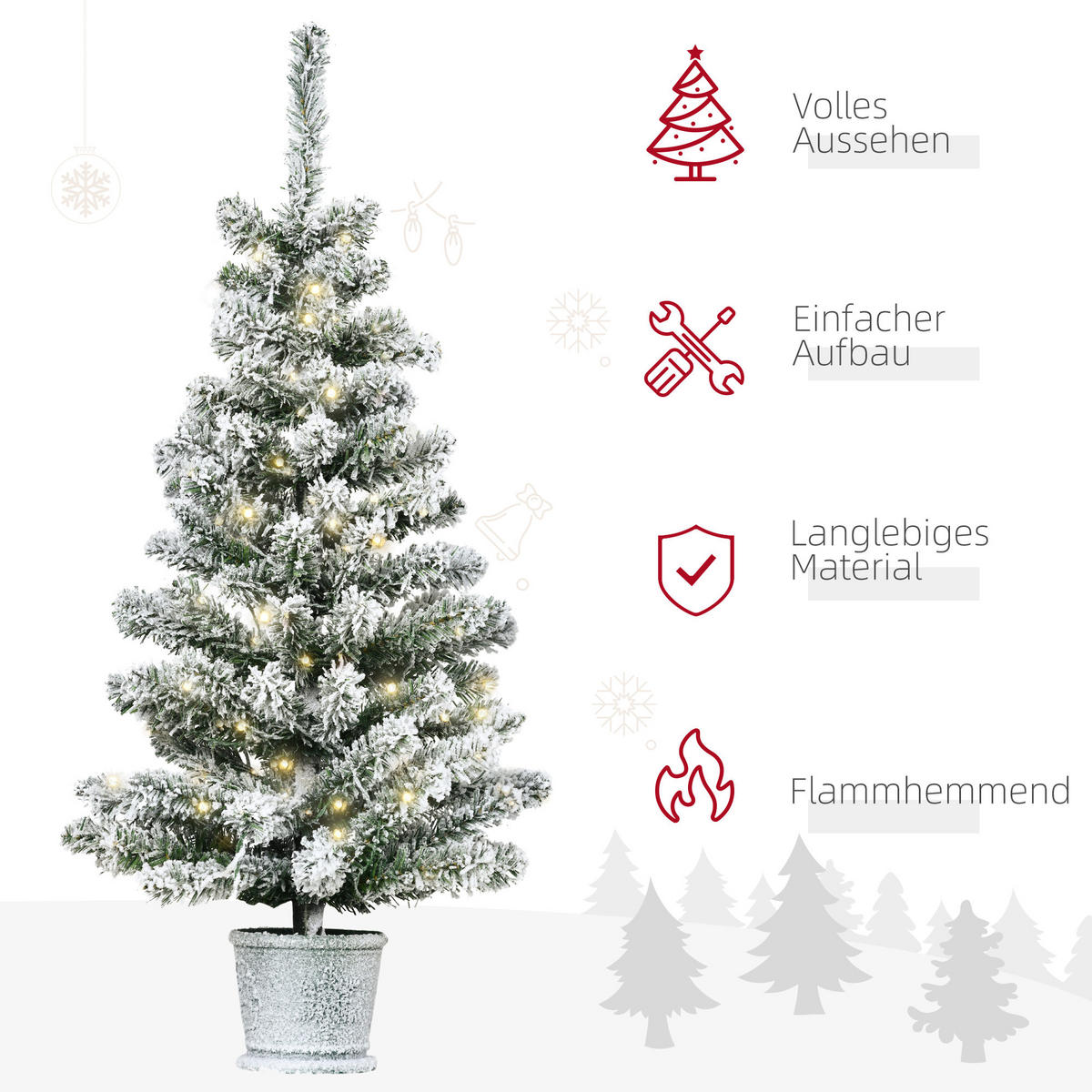 KÜNSTLICHER Weihnachtsbaum mit LED-Leuchten, 90 cm Christbaum mit 116 Spitzen - Grün, Kunststoff (90cm) - HOMCOM