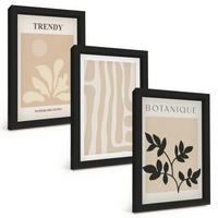 BILDER SET 3er Set - 20x30 cm Schwarzer Rahmen - Stilvolle Pflanzenmuster in Beige und Schwarz - Schwarz, Kunststoff (20/30cm) - TULUP