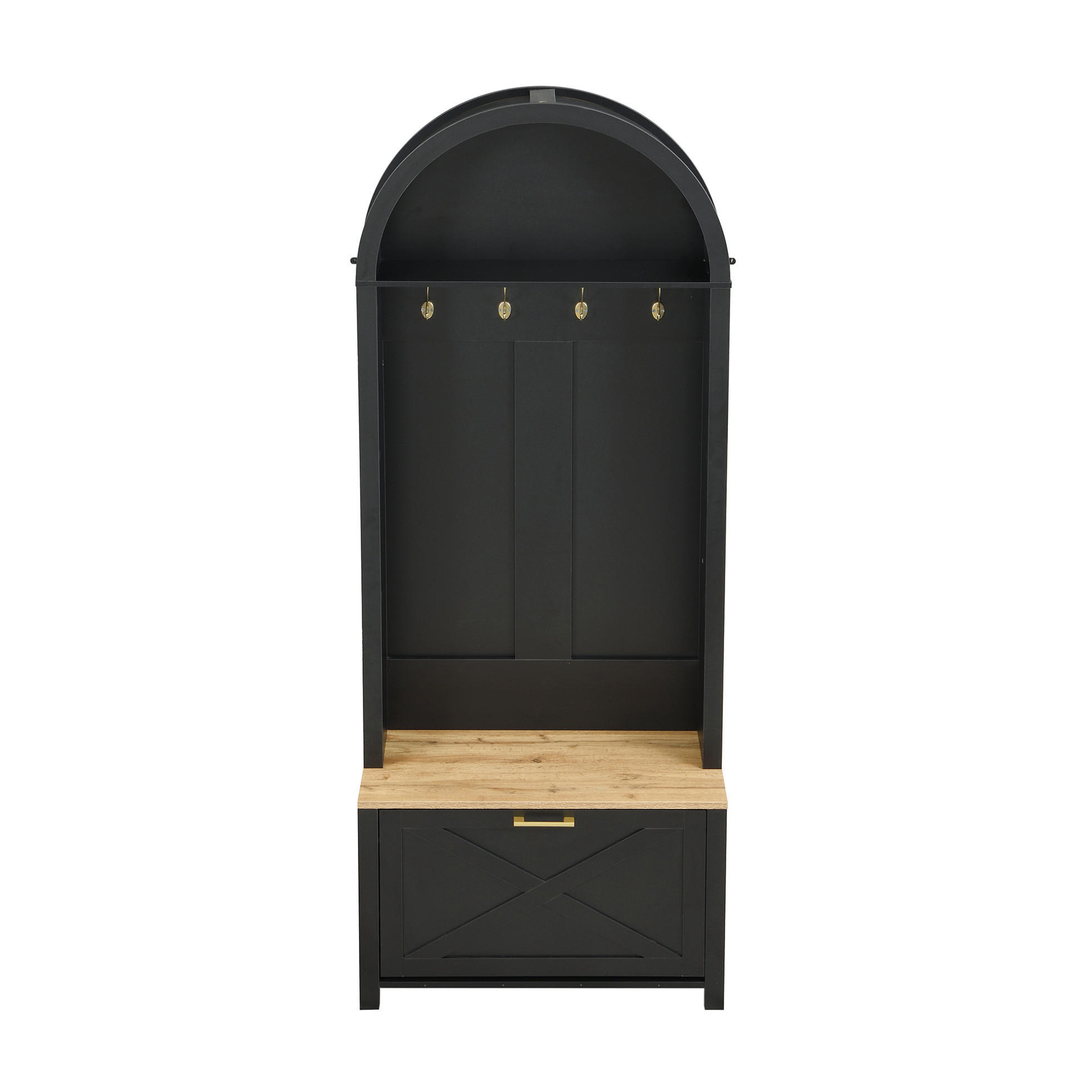 FLURGARDEROBE mit Schuhablage 75/35/195 cm in Schwarz/Natur - Schwarz, Holzwerkstoff (35/195/75cm) - BEAOK