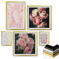 WANDBILDER 5er Set - 50x50 cm & 20x30 cm & 40x60 cm Goldrahmen - Vintage-Rosen-Marmorträume - Goldfarben, Kunststoff (40/60cm) - ArtPrintCave