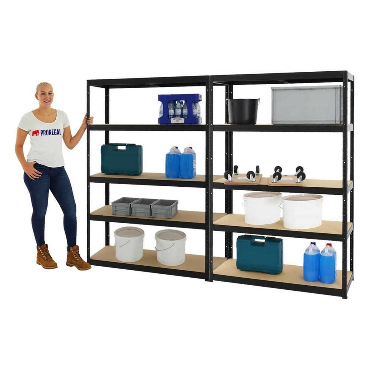 SCHWERLASTREGAL Big Elephant S 2er-Set mit 2x 180x120x45 cm Fachlast 250 kg Schwarz - Schwarz, Metall (240/180/45cm) - PROREGAL