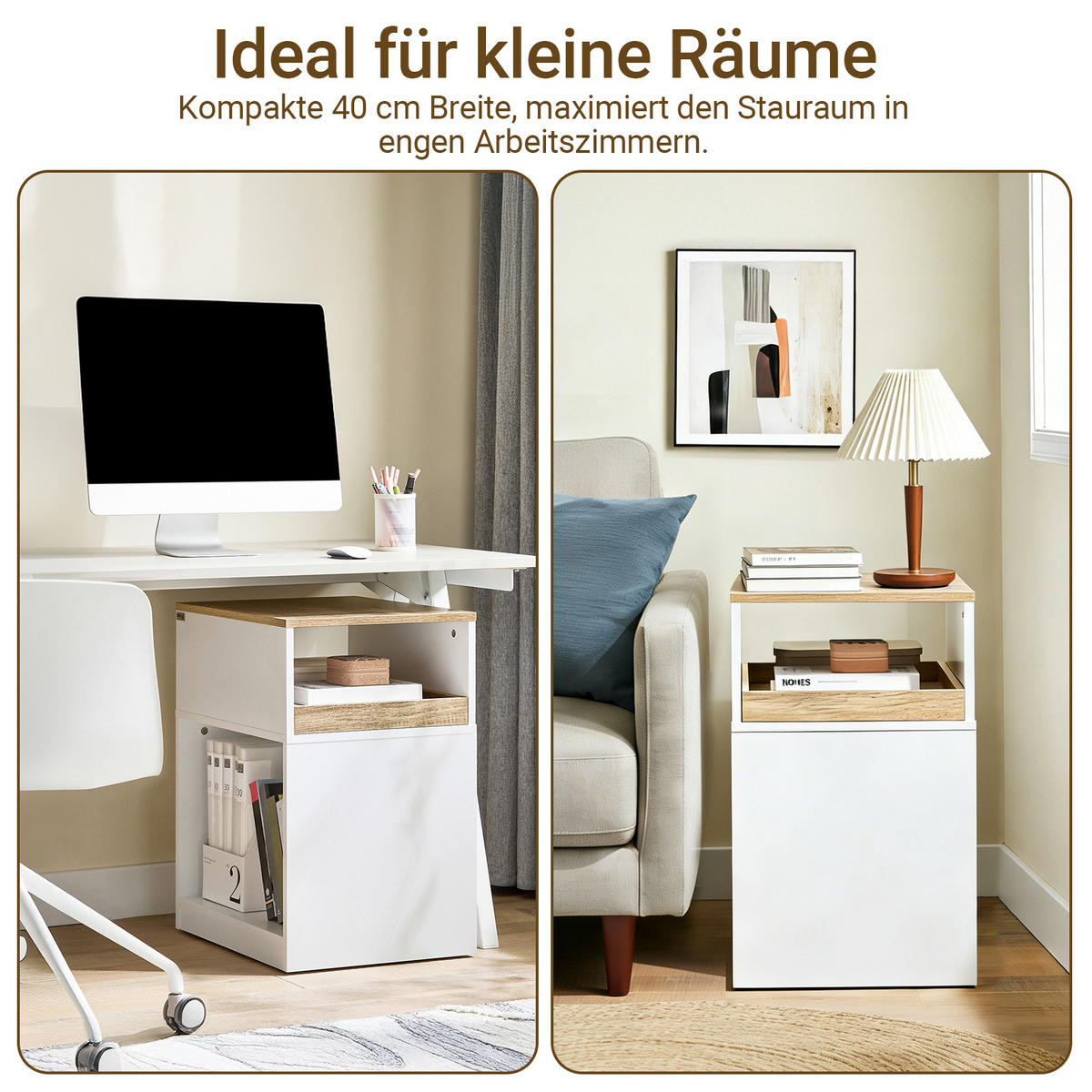 ROLLCONTAINER Druckertisch, Weiß-Natur 40x65x50cm - Weiß, Holzwerkstoff (40/65/50cm) - SoBuy