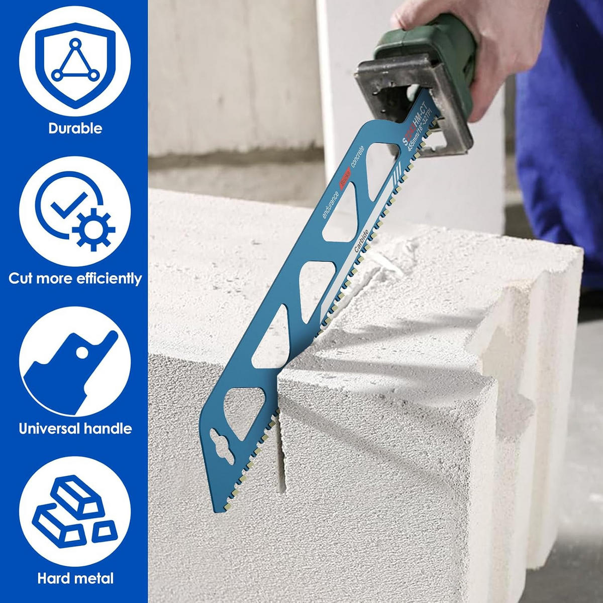 SÄGEBLATT - geeignet für Porenbeton, Ziegel, Zementplatten und Beton, 455 mm lang. - Blau, Metall (45.5/5.2/1cm) - DCA