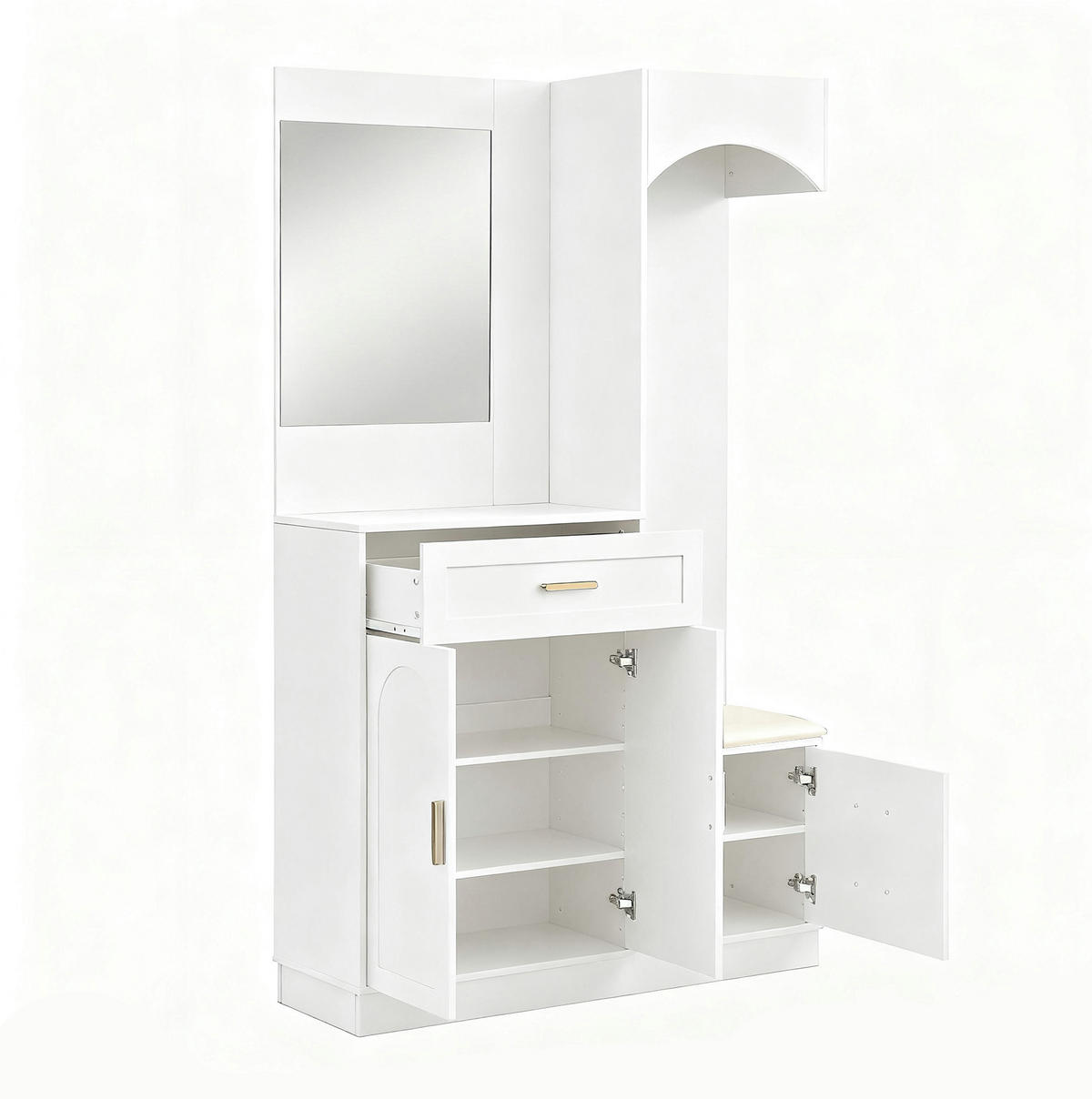 GARDEROBE 110/185,5/33 cm Weiß aus Holzwerkstoff mit Spiegel - Weiß, Holzwerkstoff (33/185.5/110cm) - OKMYHOME