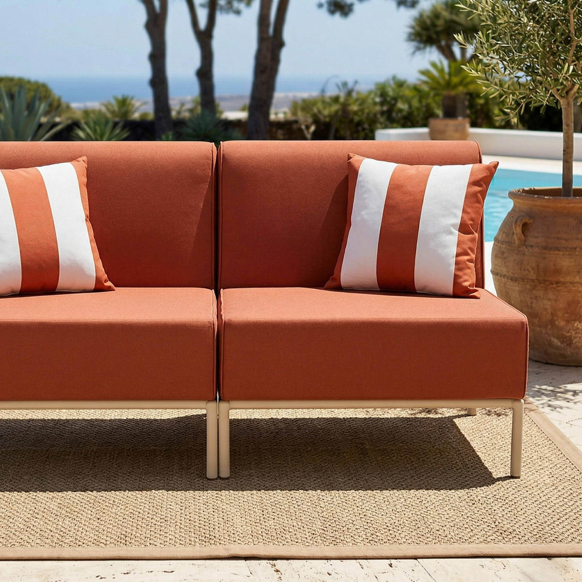 GARTENSOFA mit 2 Sitzplätzen, Terrakotta - Rot, Textil (80/78/144cm) - Oviala