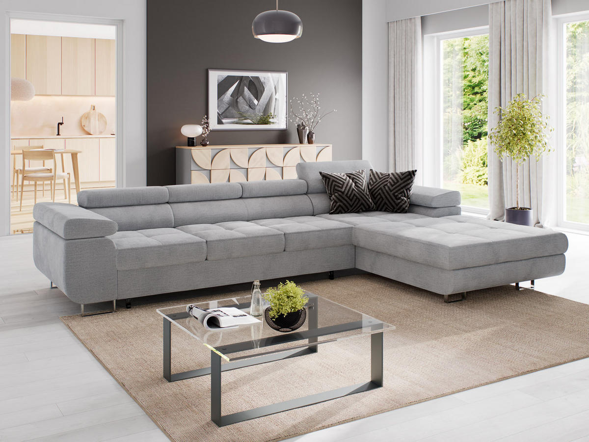 ECKSOFA VEMO CORE PLUS Rechts Dunkelbraun Velours-Stoff mit Schlaffunktion und Bettkasten - Dunkelbraun, Holz/Metall (350/205cm) - Barchello