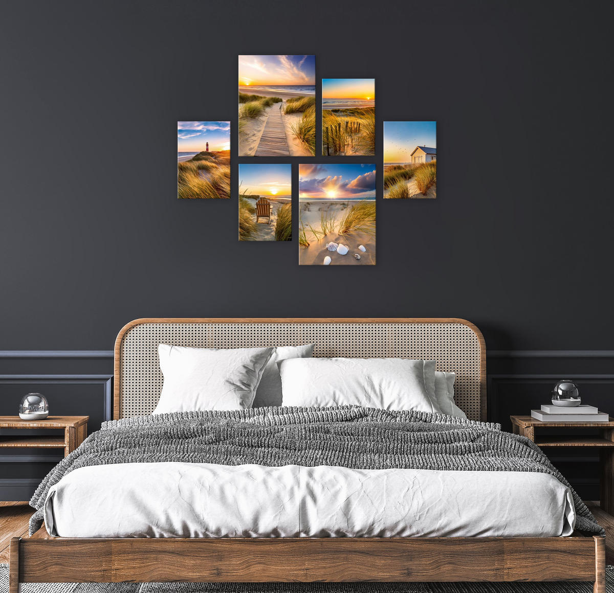 BILDERSET 6er-Set 30x40 cm + 20x30 cm Strand Sonnuntergang - Beige, Kunststoff (105/85cm) - artissimo