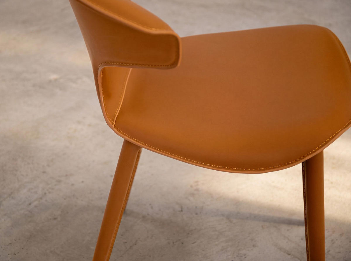 STUHL Stuhl aus orangefarbenem regeneriertem Leder 60/57/77 cm - Hellbraun/Gelb, Leder/Metall (60/77/57cm) - ANGEL CERDA