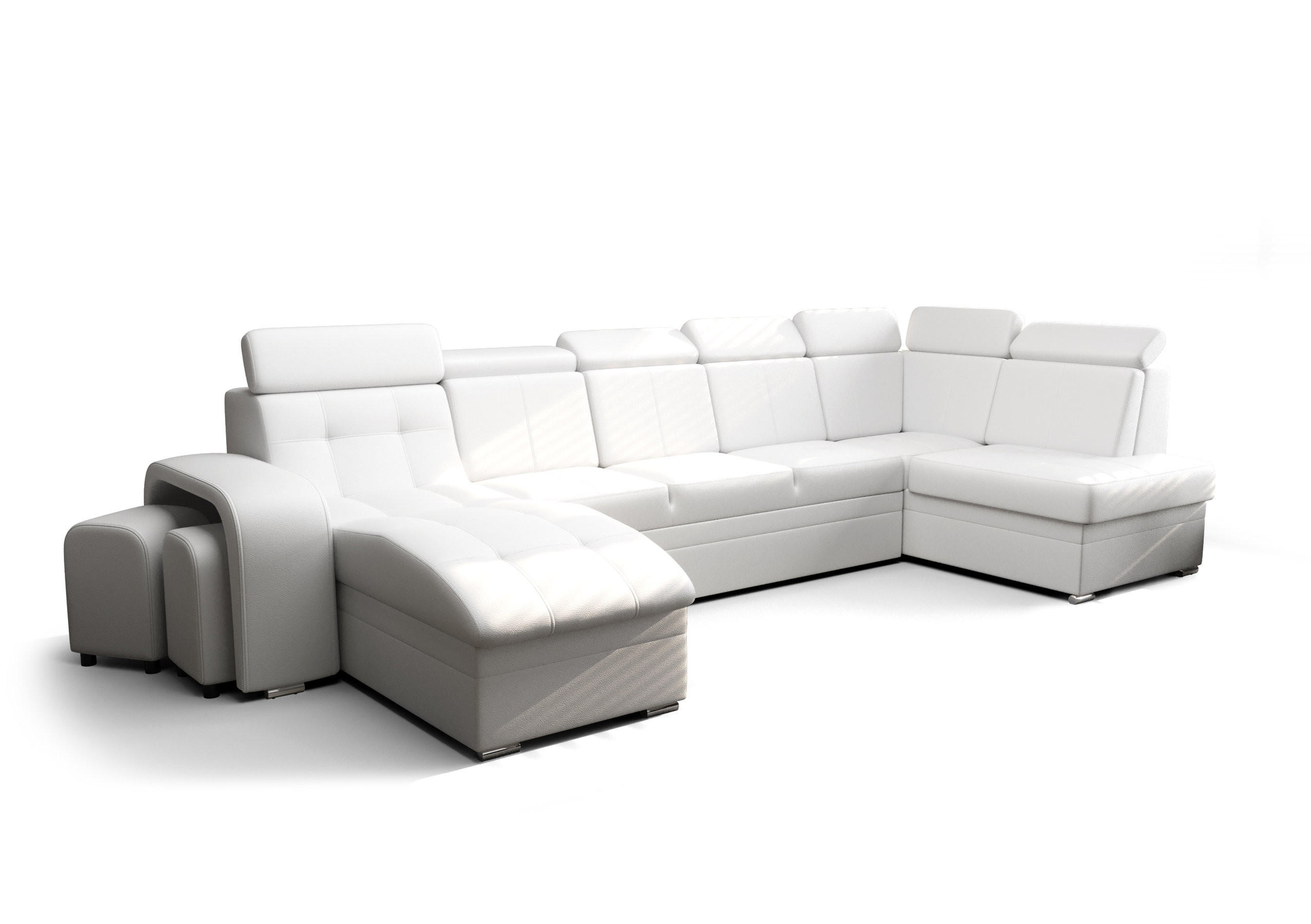 WOHNLANDSCHAFT KONGO RBN13, Eckcouch in U-Form mit Schlaffunktion, Farbe: Weiß, Kunstleder, Ottomane Links - Weiß, Textil (392/108/180cm) - O-Sofa