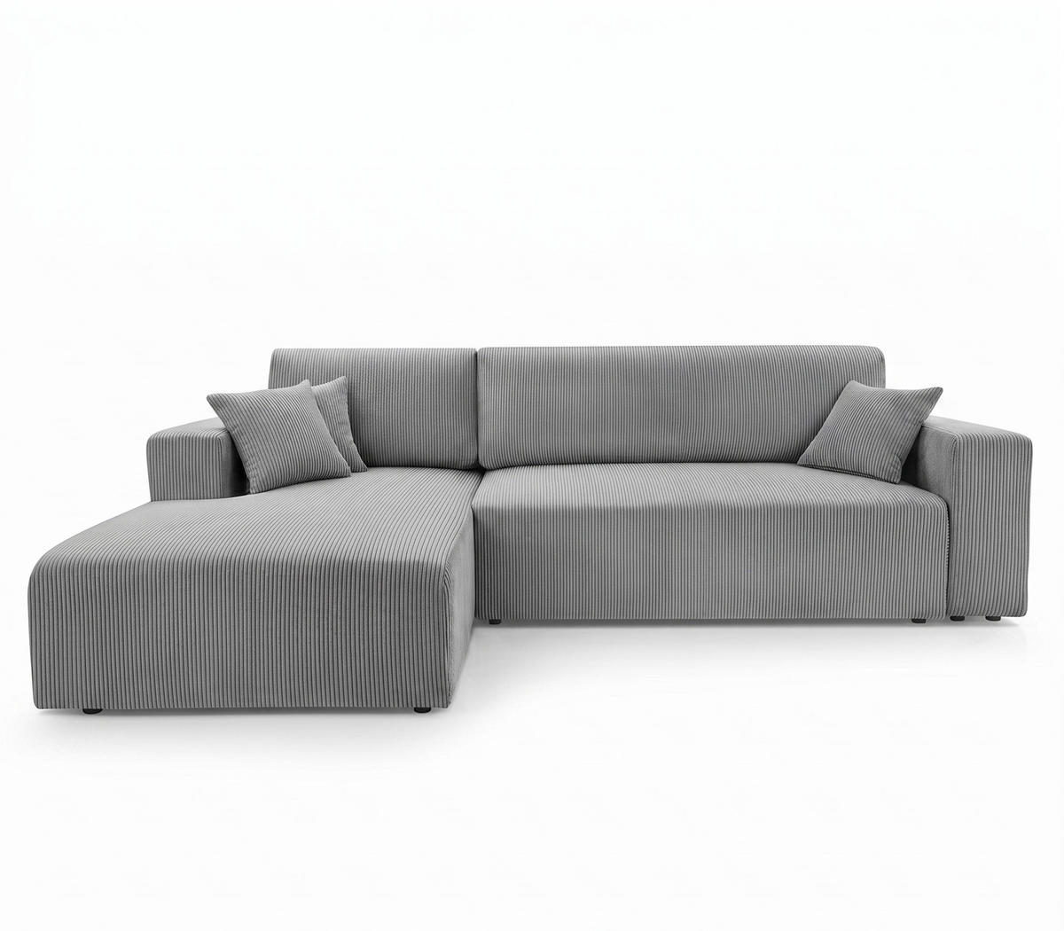 ECKSOFA PULA CORD HELLGRAU L - Links - Hellgrau/Schwarz, Kunststoff/Textil (187/279cm) - Luxkor24