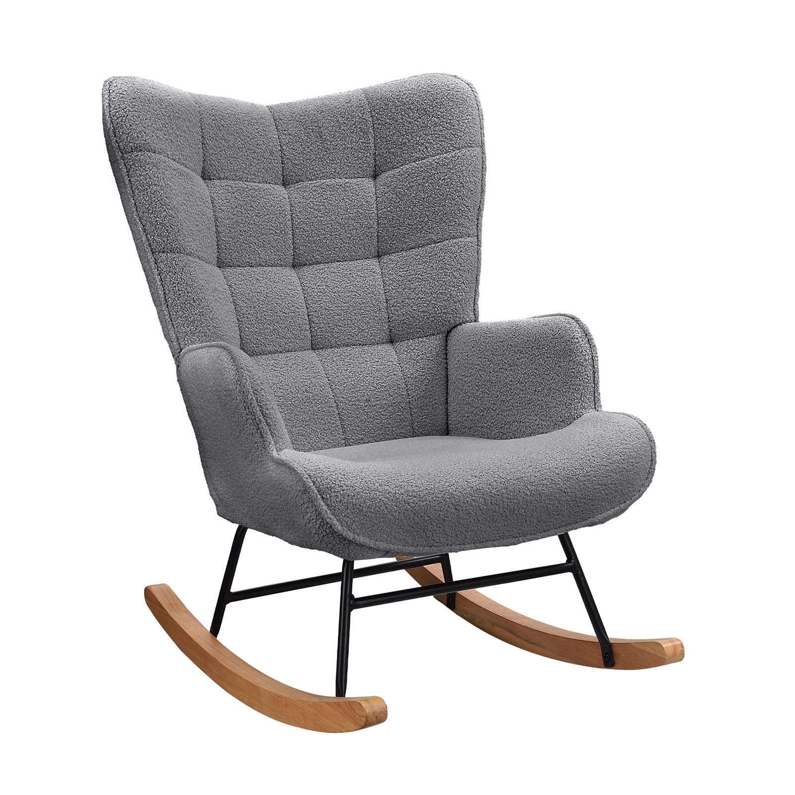 SCHAUKELSTUHL Teddy Comfort mit quadratisch gesteppter Rückenlehne, Teddy-Fleece Dunkelgrau - Dunkelgrau, Textil (68/92/75cm) - DELFA