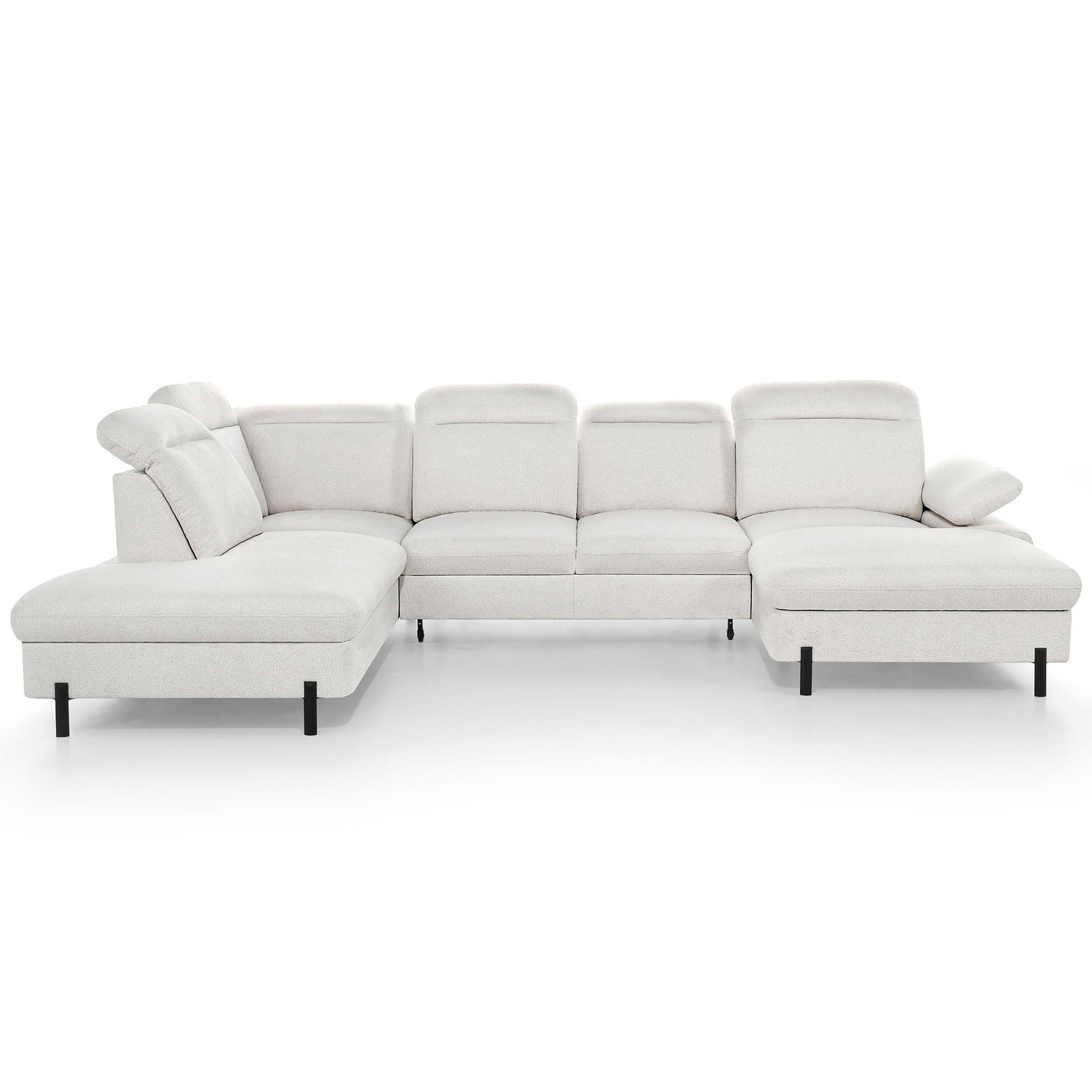 Beautysofa SEDACÍ SOUPRAVA Sora U s funkcí spaní, nastavitelnou hloubkou sedu, opěrkami hlavy a područkou, 365 cm, světle béžová, pravá