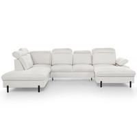 SEDACÍ SOUPRAVA Sora U s funkcí spaní, nastavitelnou hloubkou sedu, opěrkami hlavy a područkou, 365 cm, světle béžová, pravá - černá/béžová, textil (365/107/235cm) - Beautysofa