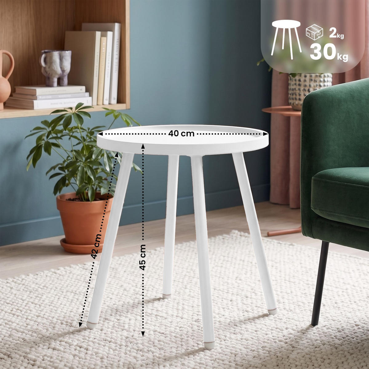 BEISTELLTISCH rund 40 cm Kunststoff Weiß - Weiß, Kunststoff/Metall (40/40/45cm) - CLP