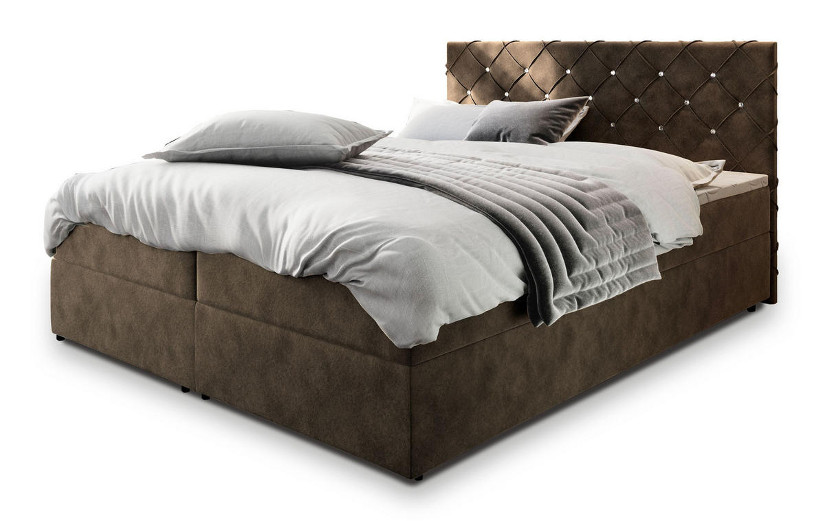 POSTEL BOXSPRING RIVA 180x200 cm, s matrací a úložným prostorem, hnědá - hnědá, kompozitní dřevo/textil (180/200cm) - MASSENO