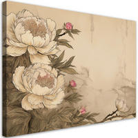 WANDBILD pfingstrosen blumen retro beige - Beige, Textil (60/40cm) - Feeby