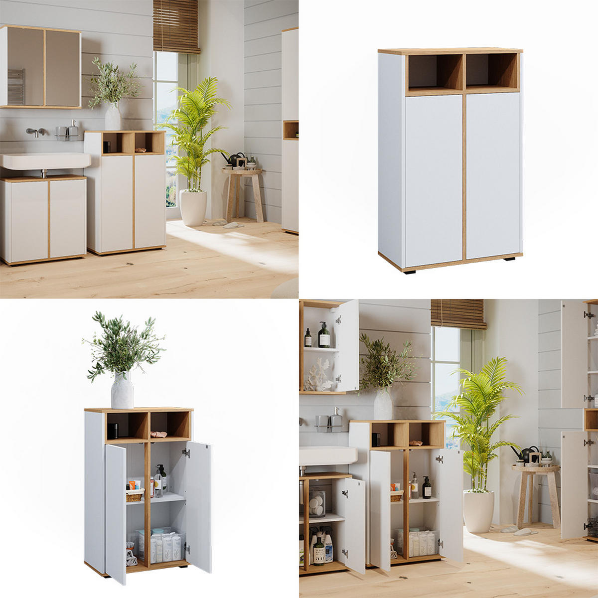MIDISCHRANK Didi Weiß/Artisan 60 x 97 cm mit 2 Türen - Weiß, Holzwerkstoff (60/97/30cm) - Vicco