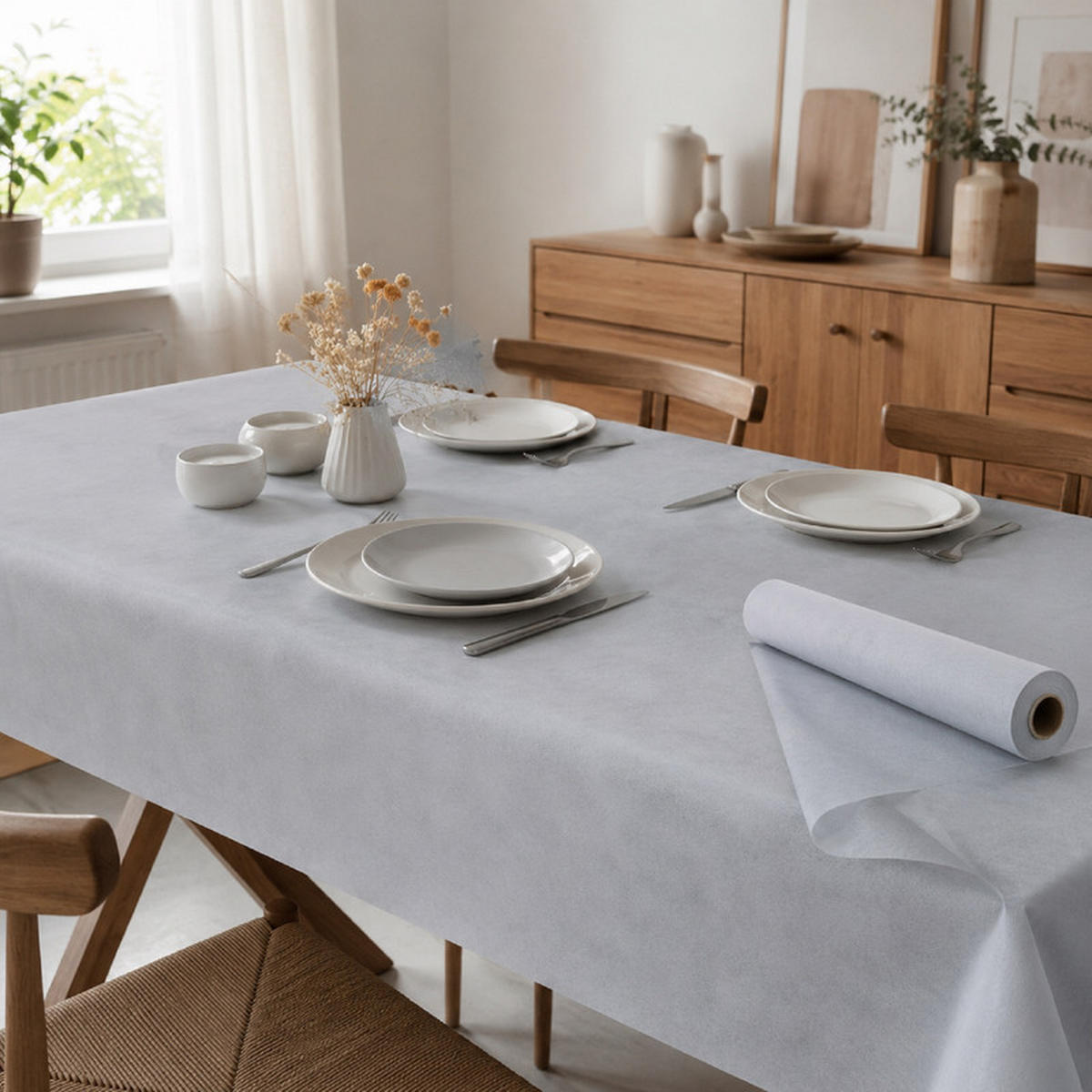 TISCHDECKE Hellblau 118cm×25m Vlies Tischdecke, wasserabweisend & zuschneidbar, Einweg Tischschutz für Events - Hellblau, Textil (118/2500cm) - SHOPENTRA