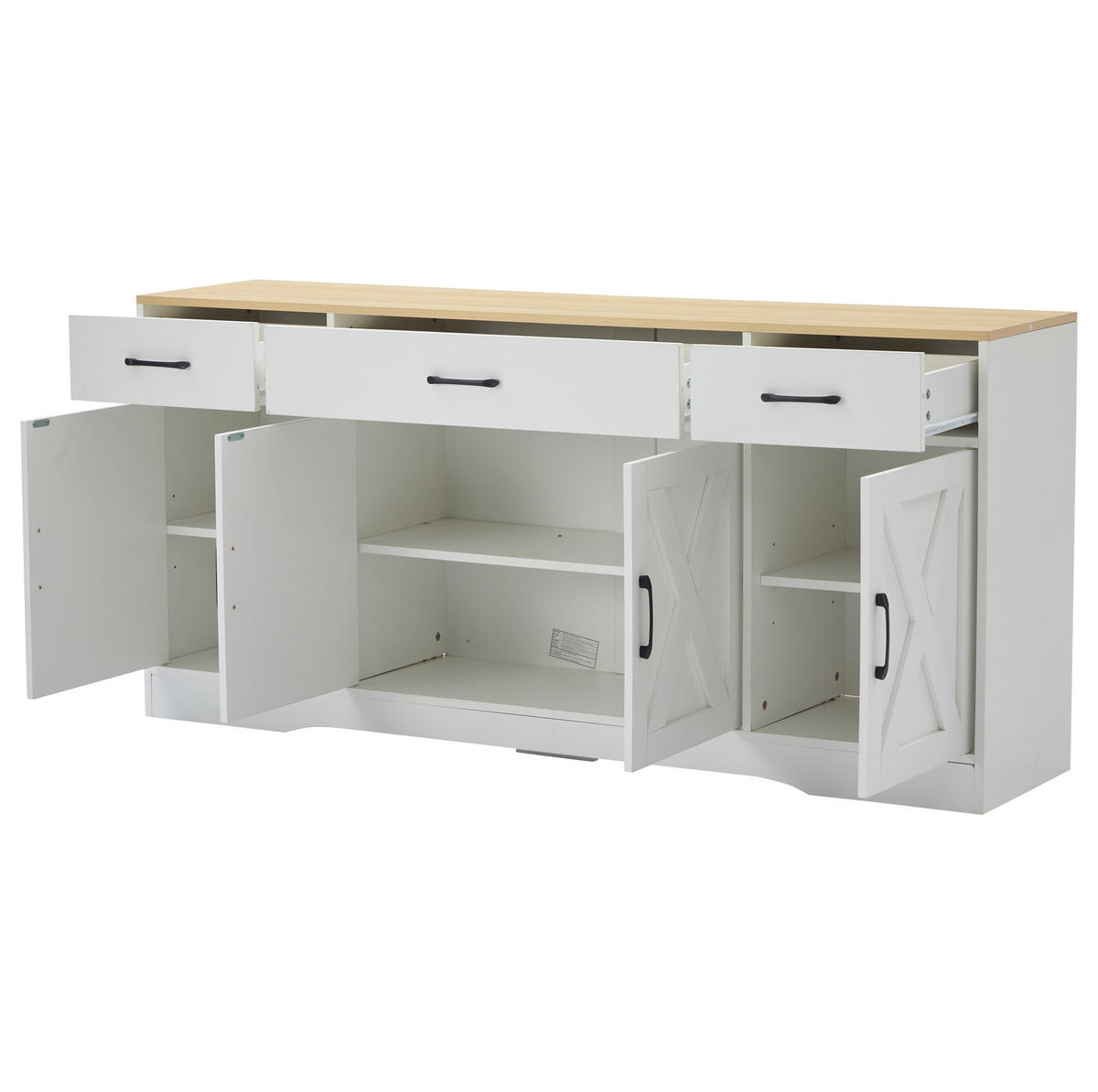 KOMODA od MDF-a 160x37x75 cm bijela s 3 ladice, 4 vrata i uskim dizajnom za odlaganje - bijela, drvni materijal (160/75/37cm) - Modfu