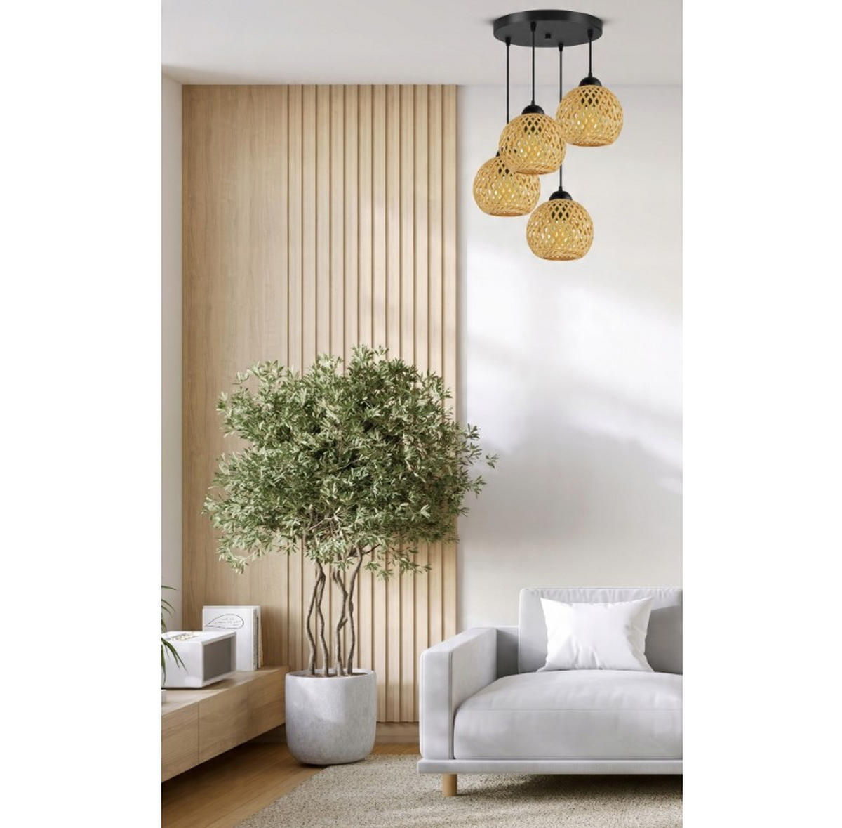 PENDELLEUCHTE BOHO - Beige/Schwarz, Holz/Metall (34/34/100cm) - kiki design