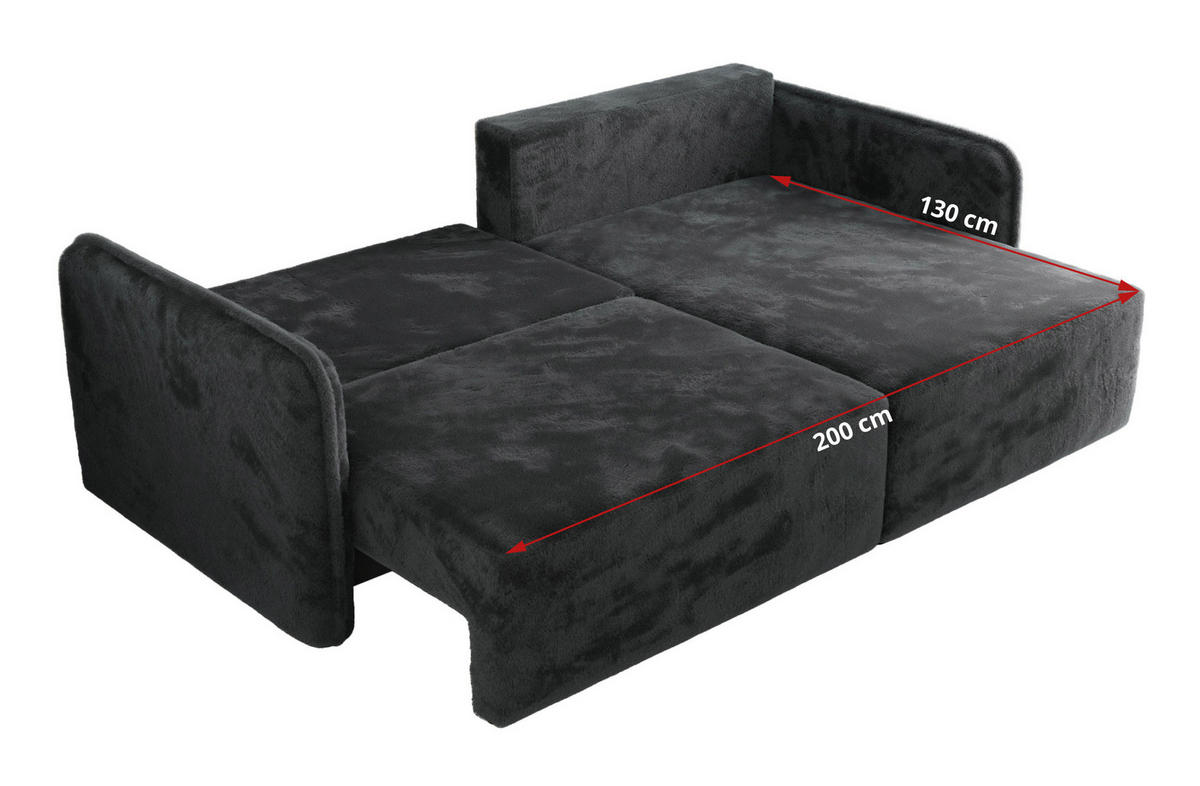 ECKSCHLAFSOFA MESTO L Dunkelgrau Plüsch - rechts - Dunkelgrau/Schwarz, Kunststoff/Textil (147/227cm) - MKS