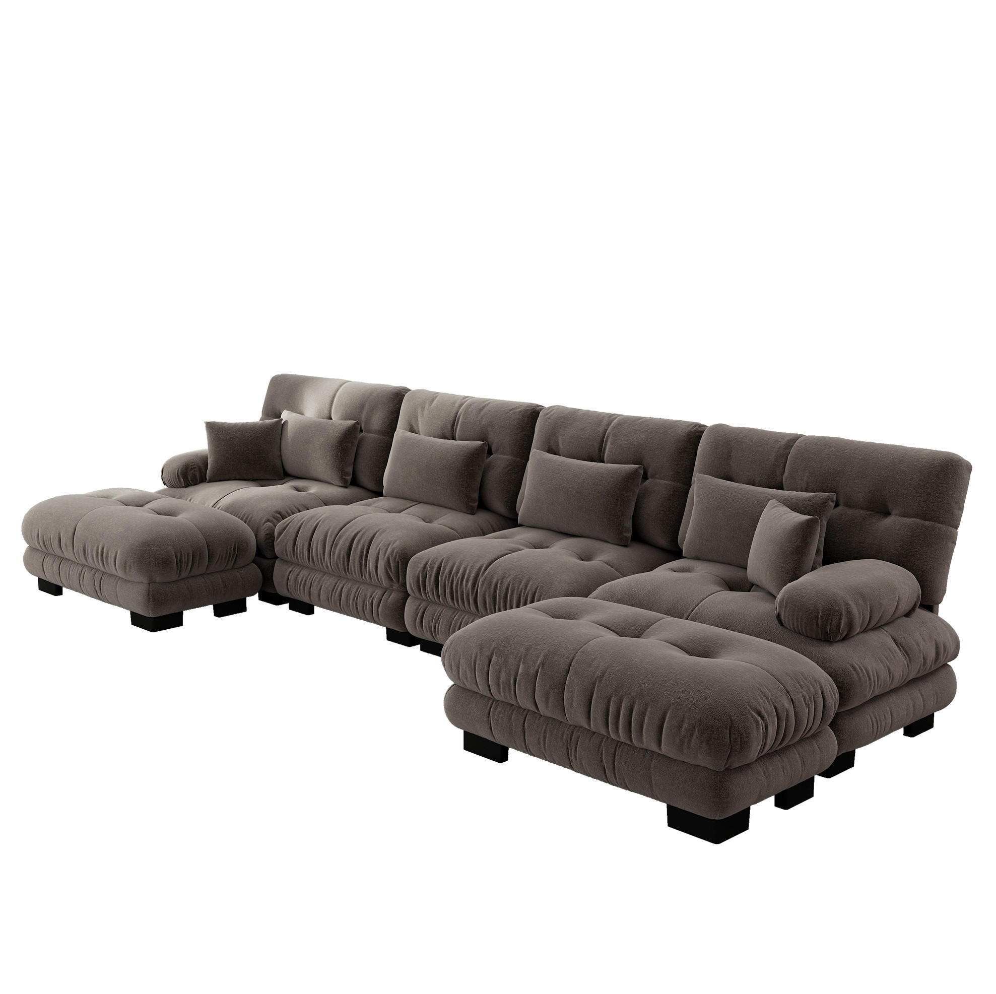 WOHNLANDSCHAFT aus Chenille in Braun mit beweglichen Ottomans - Braun, Textil (145/81/406cm) - Modfu