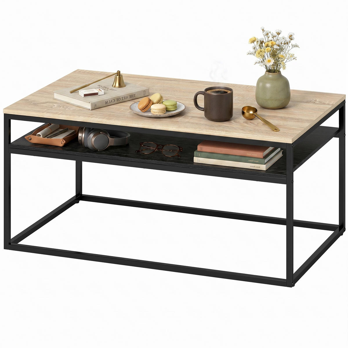 COUCHTISCH Eichefarben und Schwarz 100/59/47 cm - Eichefarben, Holzwerkstoff (59.8/100/47cm) - PANGIVO
