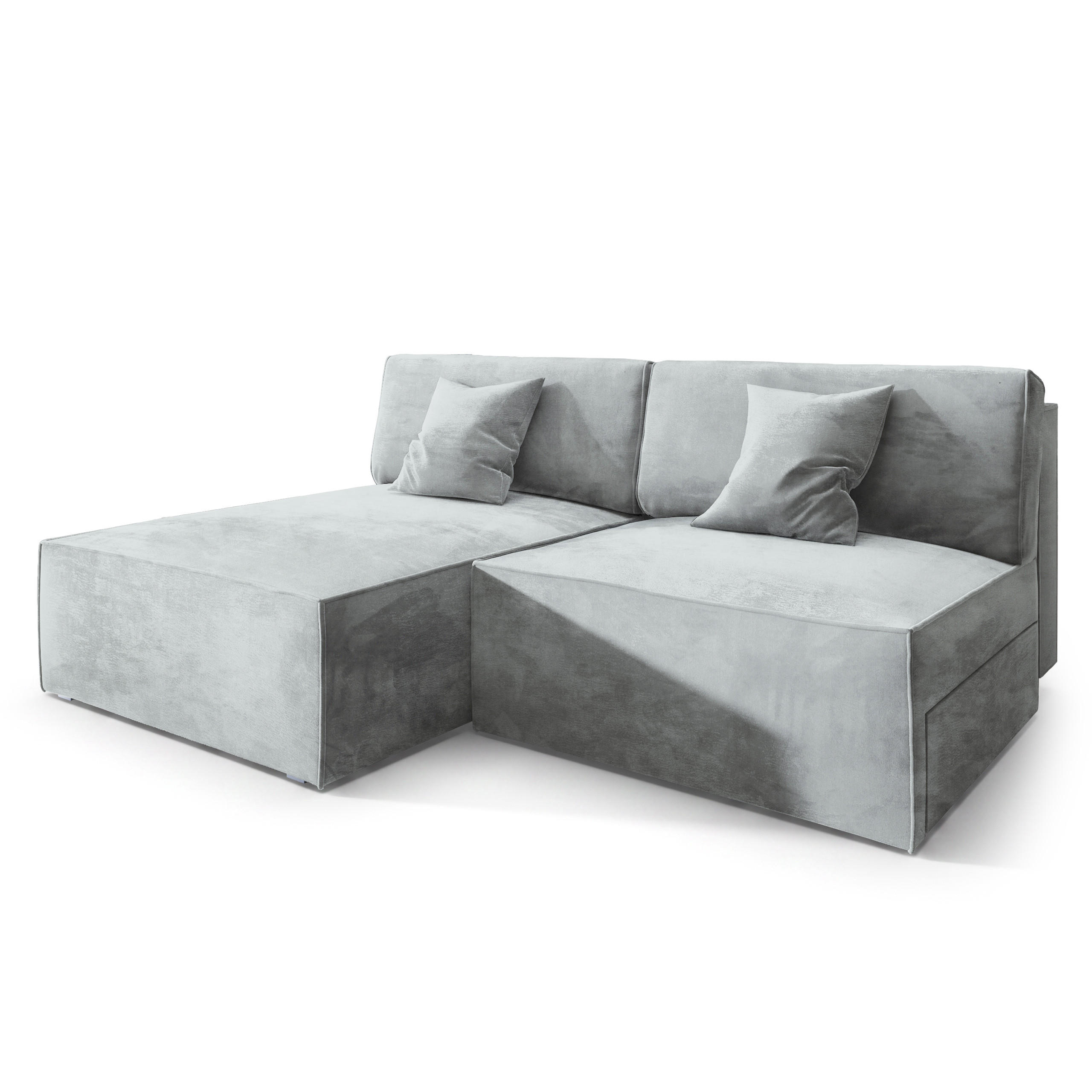 ECKSOFA FIORO M Hellgrau Velours-Stoff mit Schlaffunktion - Hellgrau/Grau, Holz/Kunststoff (204/148cm) - MASSENO