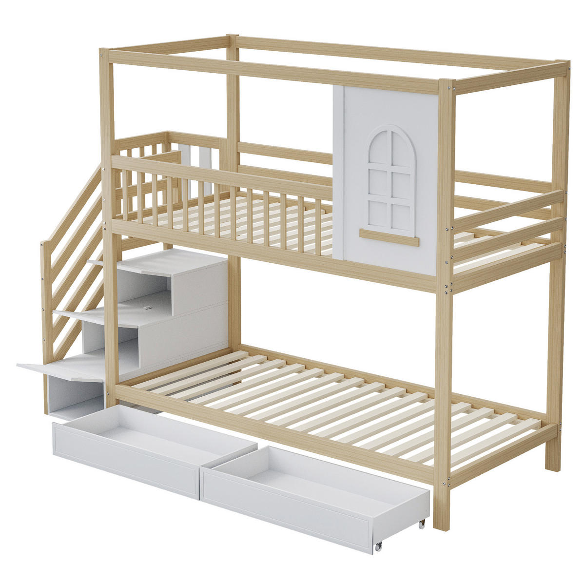 ETAGENBETT mit Stauraum 90x200 cm Massivholz Naturholz - Braun, Holzwerkstoff (90/200cm) - Beauniv