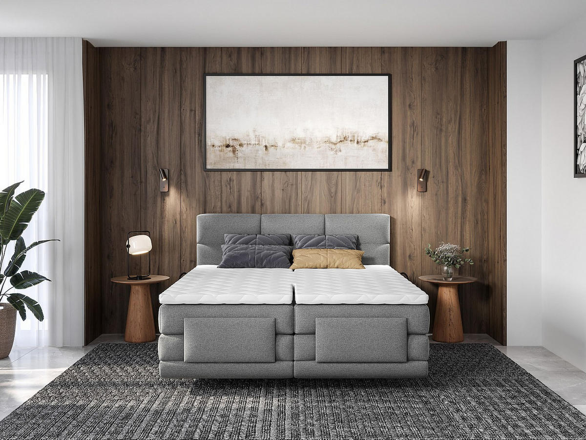 BOXSPRINGBETT - 2 Personen - stoff - hellgrau Lodi - Hellgrau, Textil (90/200cm) - Vente-Unique