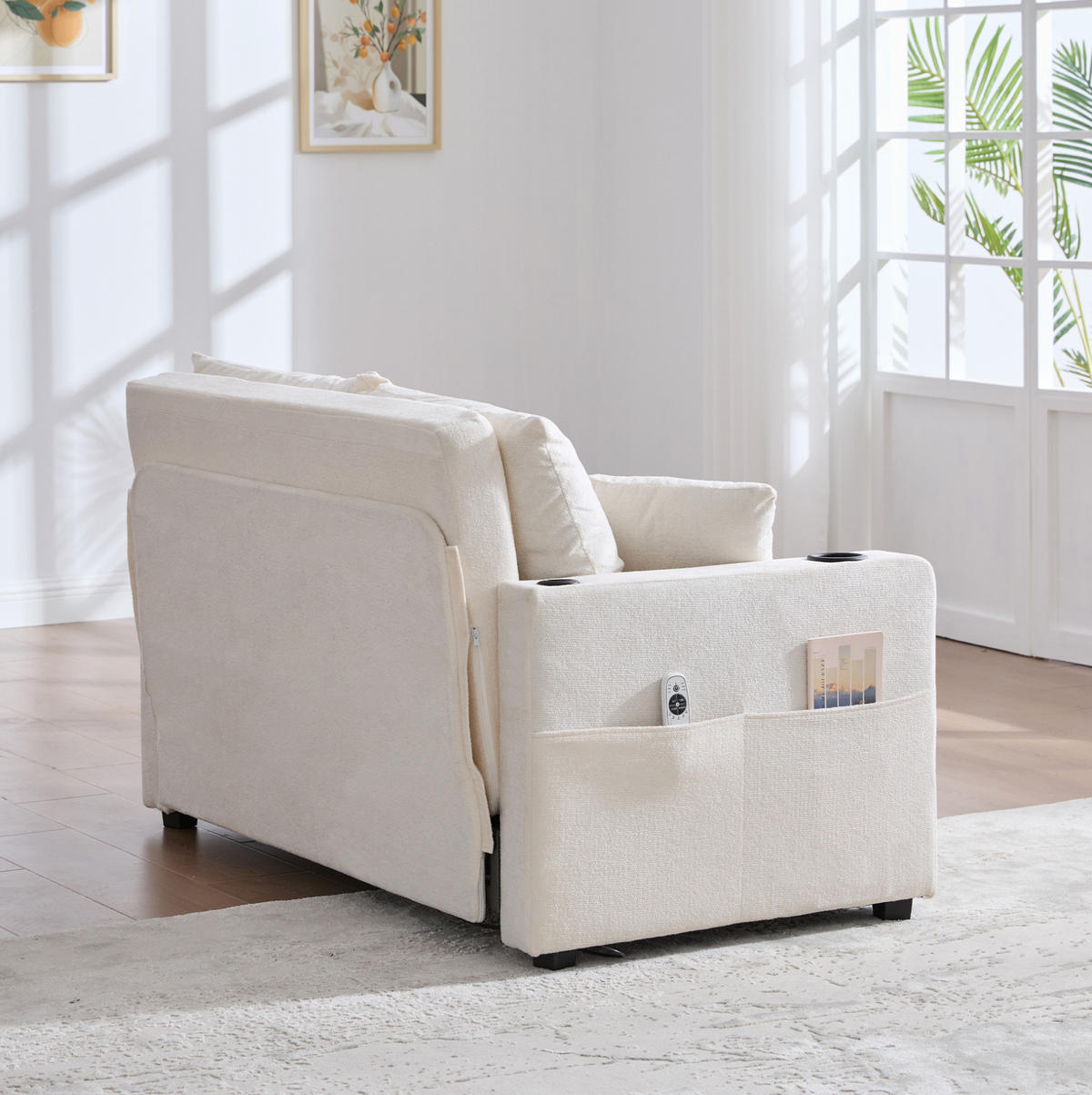 SCHLAFSOFA ausziehbar 139 x 83 cm Chenille Beige - Beige, Holzwerkstoff (139/83/73cm) - Meubliv