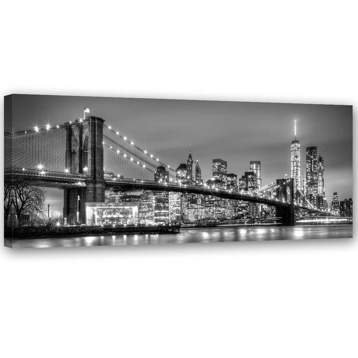 LEINWANDBILD New York Brooklyn Brücke 150x50cm - Grau, Textil (150/50cm) - Feeby