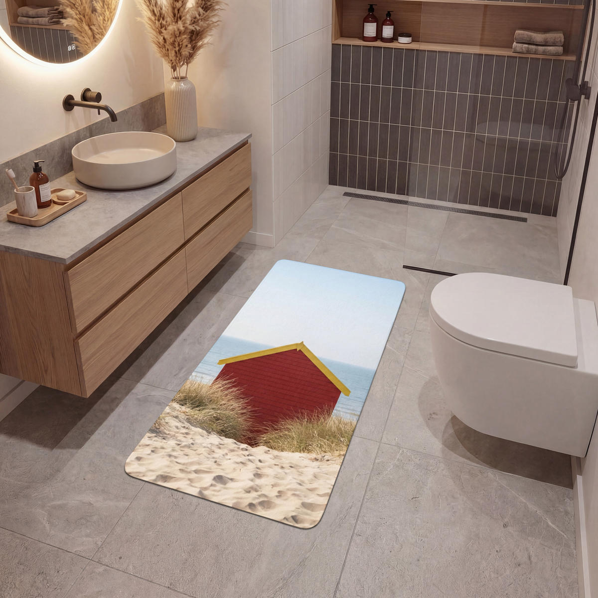 KOUPELNOVÁ PŘEDLOŽKA Pláž - Chaty - Barevné - Duny 60x120 cm - různobarevná, textil/plast (60/120cm) - OnlyWow