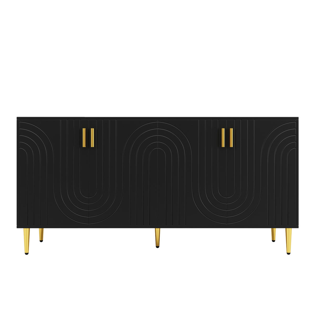 SIDEBOARD 152/40/75 cm in Schwarz mit 2 Türen & Wellendesign - Schwarz, Holzwerkstoff (152/75/40cm) - BEAOK