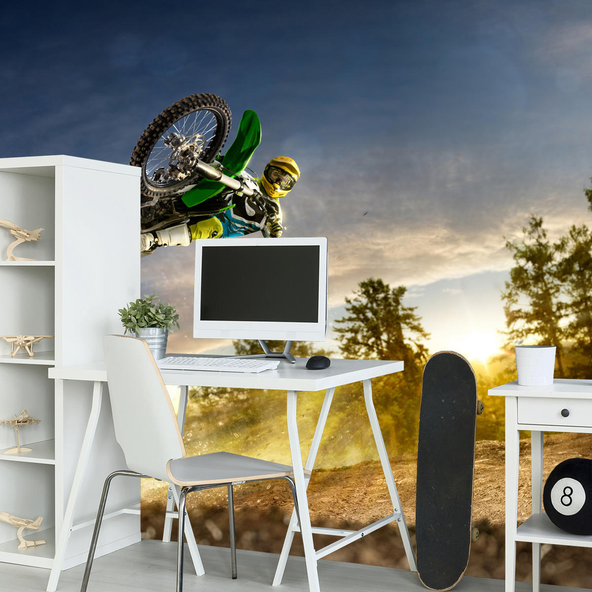 FOTOTAPETE für Jugendzimmer Motocross Sprung Berge Bäume 500x350 - Gelb/Beige, Papier (500/350cm) - Muralo