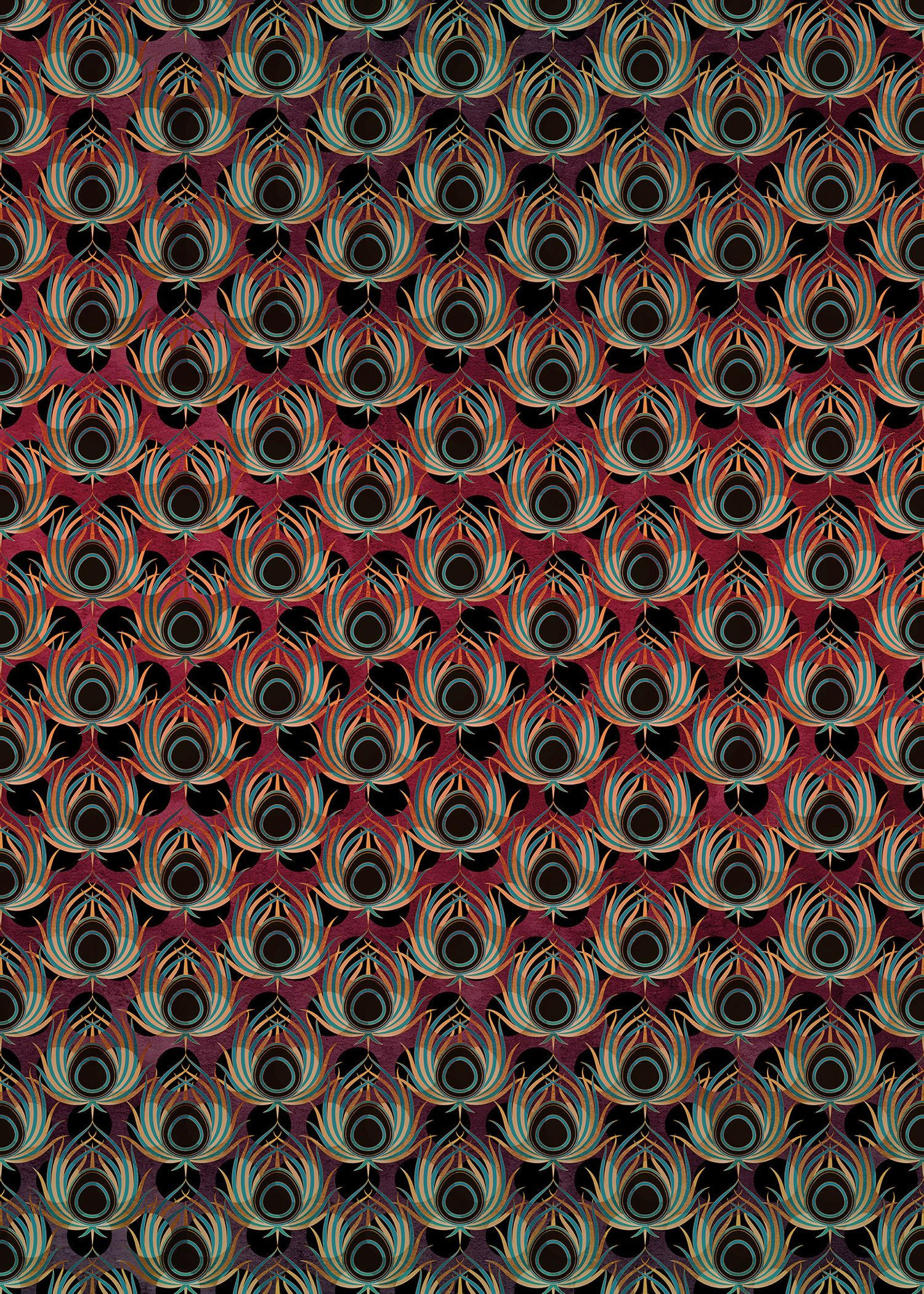 FOTOTAPETE Pfauenfedern 200 x 280 cm - Rot, Papier (200/280cm) - Sanders & Sanders