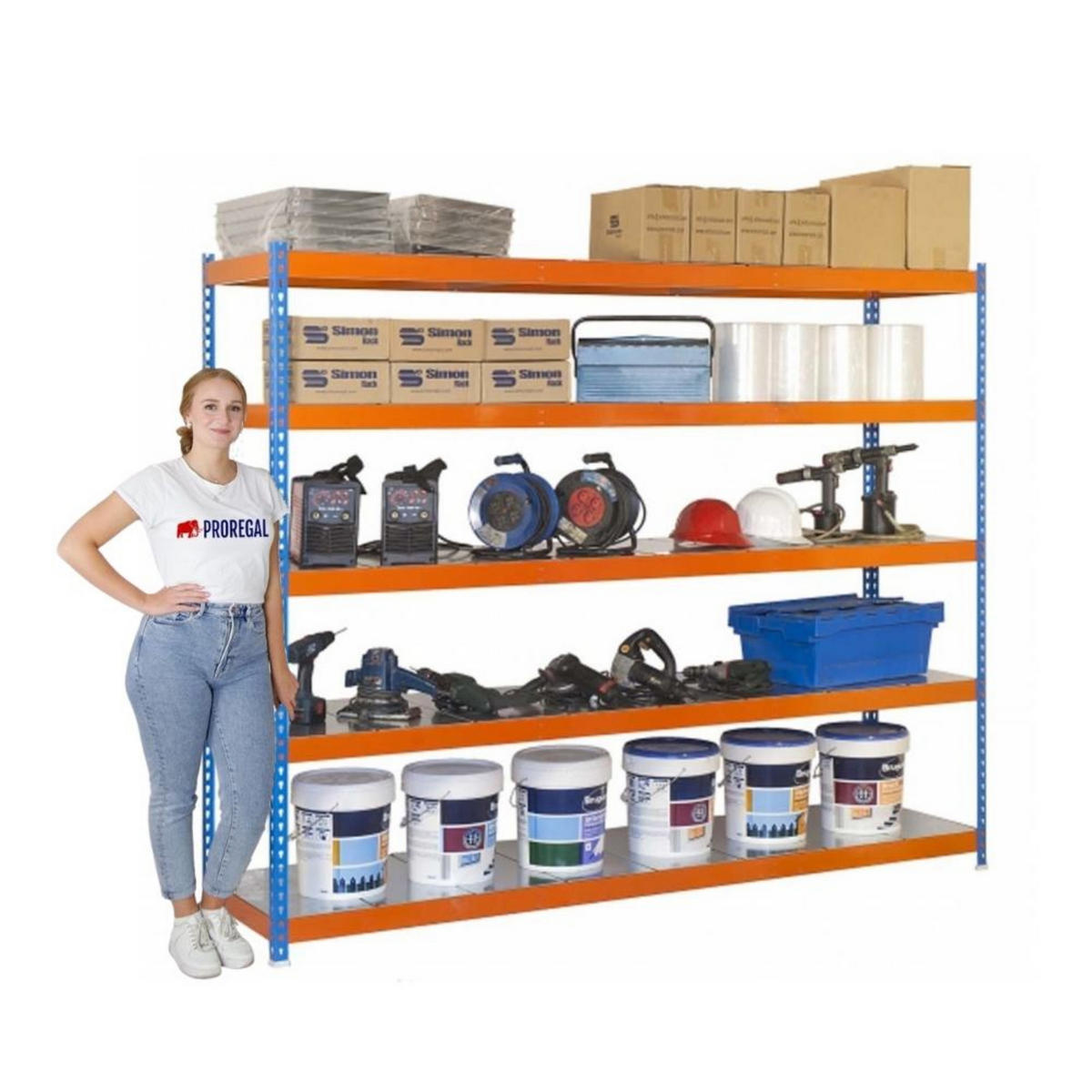 SCHWERLASTREGAL METAL BEAST FIVE | HxBxT 200x240x75cm | Fachlast 400kg | Blau-Orange - Gelb, Metall (240/200/75cm) - PROREGAL