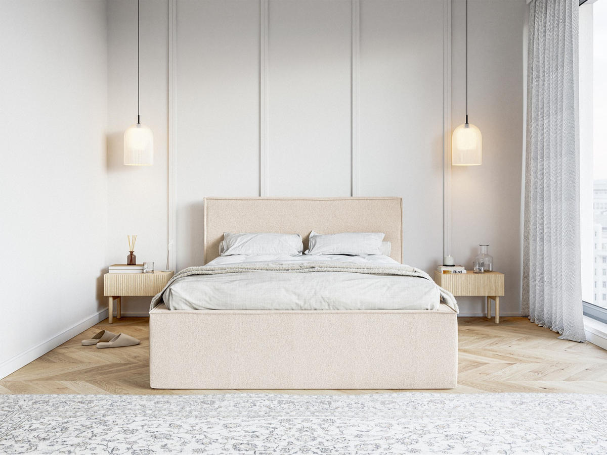 POLSTERBETT LUCERA Hellbeige 160x200 cm - Ecru/Schwarz, Holz/Textil (160/200cm) - Selsey
