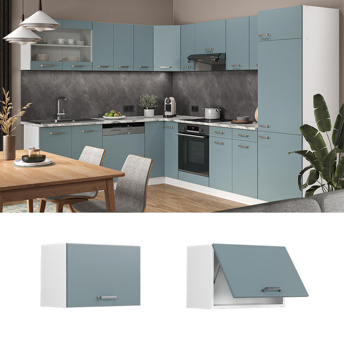 HÄNGESCHRANK R-Line Blau-Grau 60 cm Flach - Blaugrau/Weiß, Holzwerkstoff (60/40/31cm) - Vicco