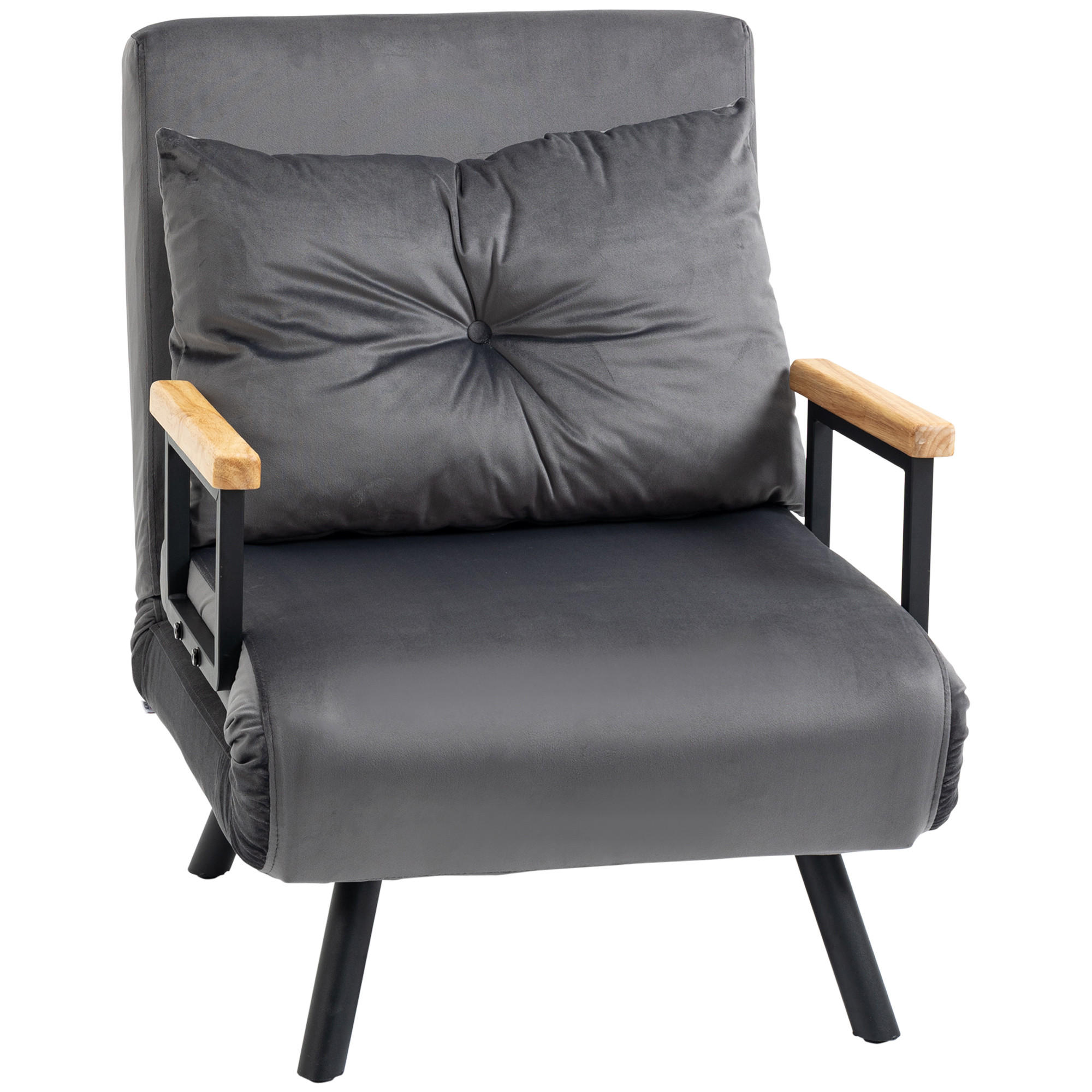 SCHLAFSESSEL, Einzelsofa mit Bettfunktion, Relaxsessel mit Rückenkissen Grau - Dunkelgrau/Schwarz, Holz/Textil (73/81/63cm) - HOMCOM