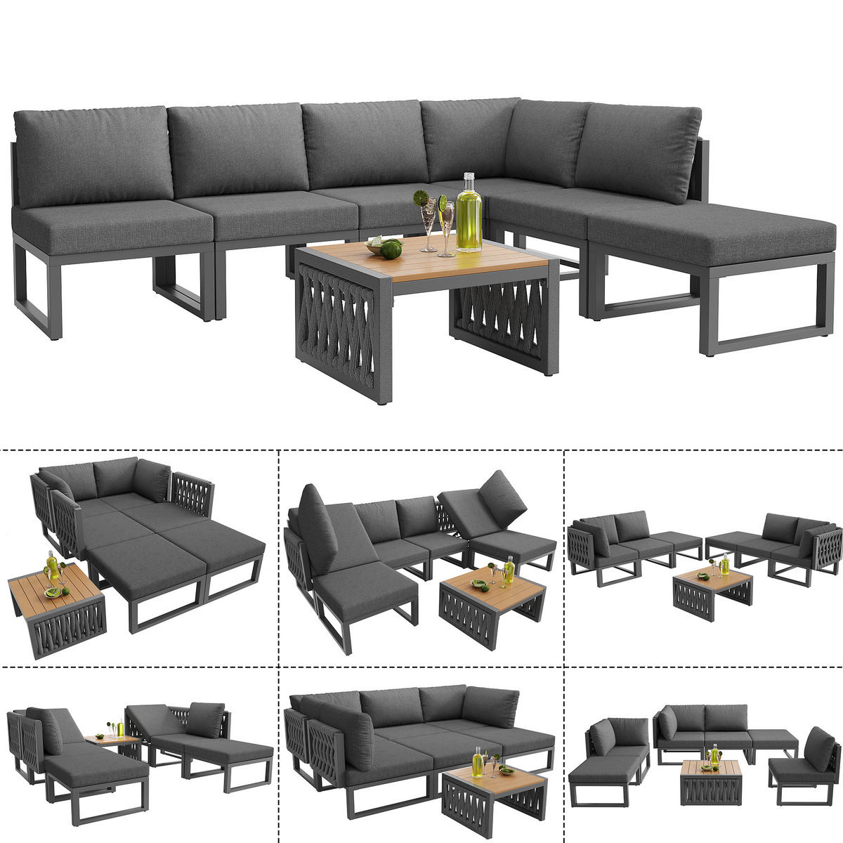 DOPPELLIEGE 6 Personen Grau Mit Verstellbarer Rückenlehne - Grau, Metall - FLIEKS