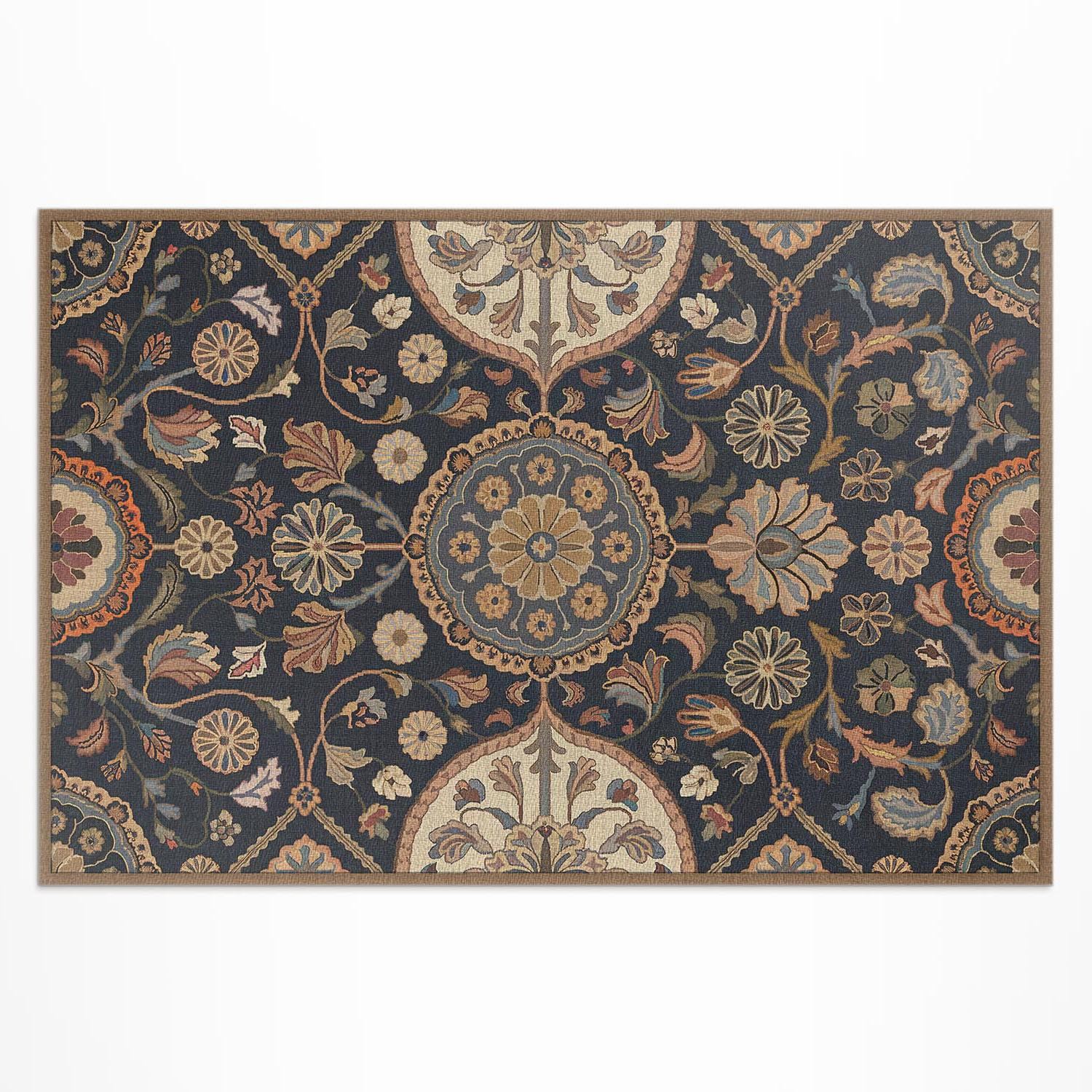 TEPPICH 100x150 cm Botanisches Ornament Vintage - Dunkelblau, Kunststoff (100/150cm) - Wallfluent