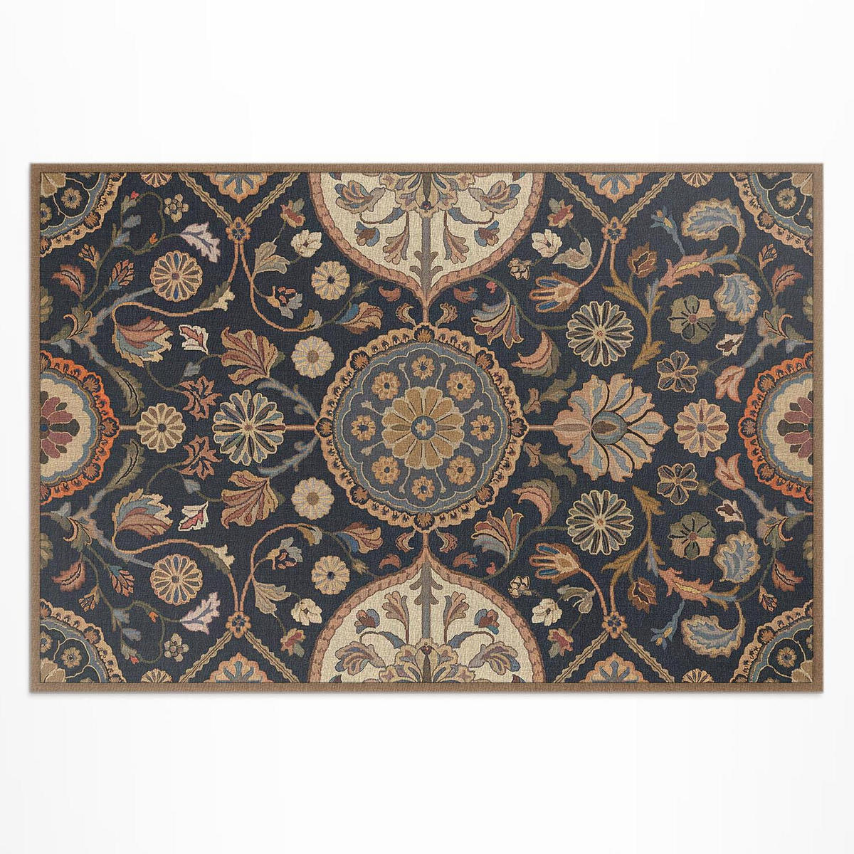 TEPPICH 100x150 cm Botanisches Ornament Vintage - Dunkelblau, Kunststoff (100/150cm) - Wallfluent