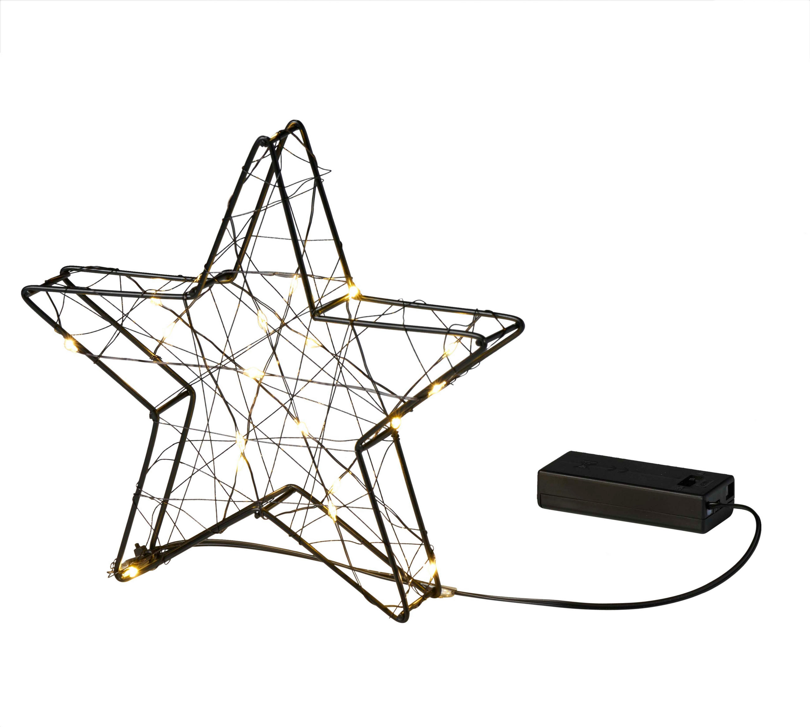 LED-WEIHNACHTSDEKO aus Drahtgeflecht warmweißes Licht Timer Batteriebetrieben für Innen Stern schwarz - Schwarz, Kunststoff (3.5/20/20cm) - Northpoint