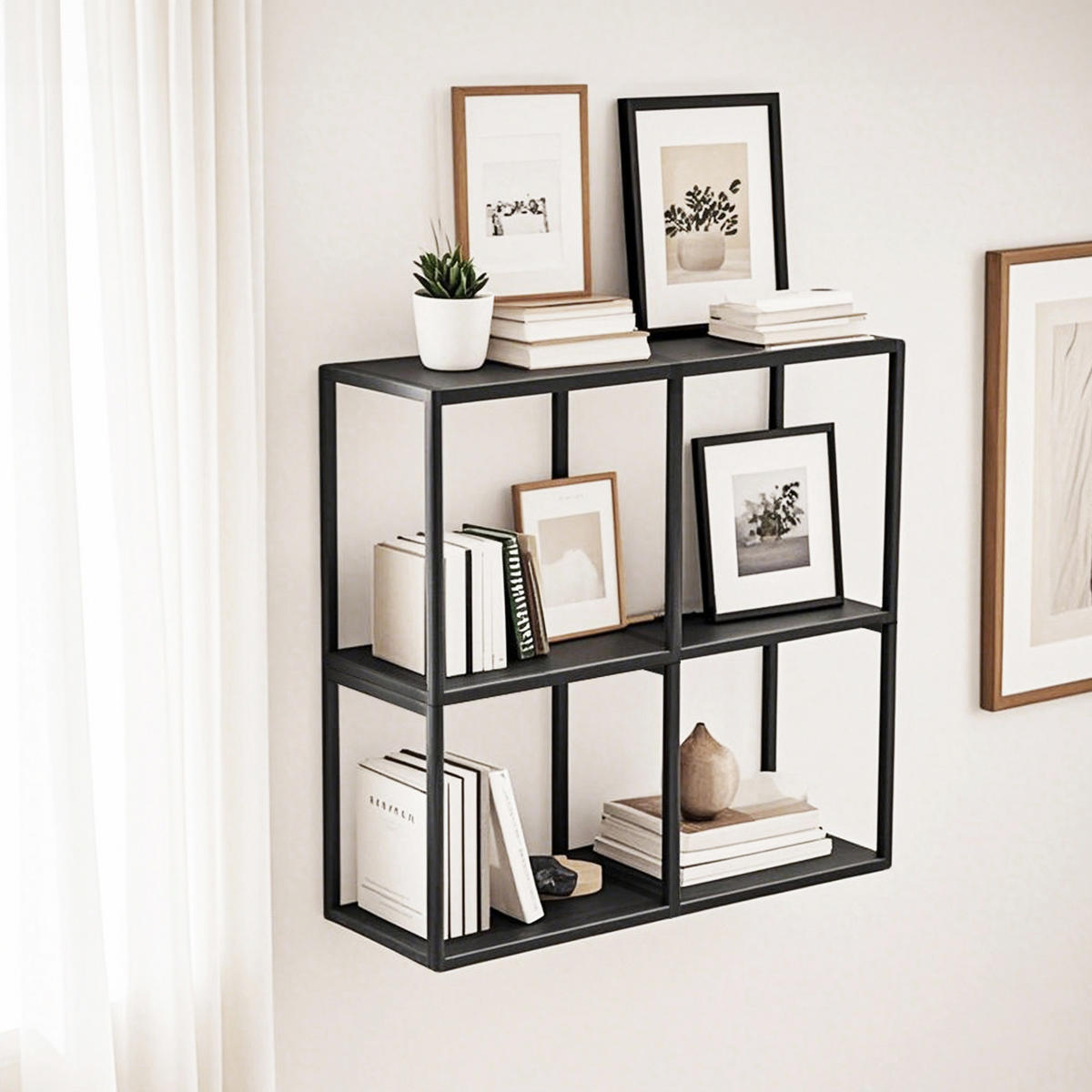 WANDREGAL-SET 4 TLG. Nostened - Schwarz, Metall (27.5/27.5/20cm) - [en.casa]