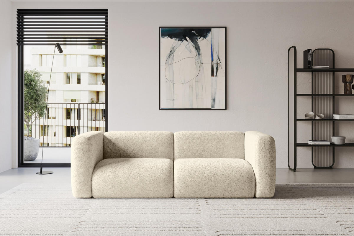 MODULARES Sofa 2-SITZER MIRA-S1 228x89x70 Creme cm Velours - Creme/Schwarz, Holzwerkstoff/Kunststoff (228/70/89cm) - ALTDECOR